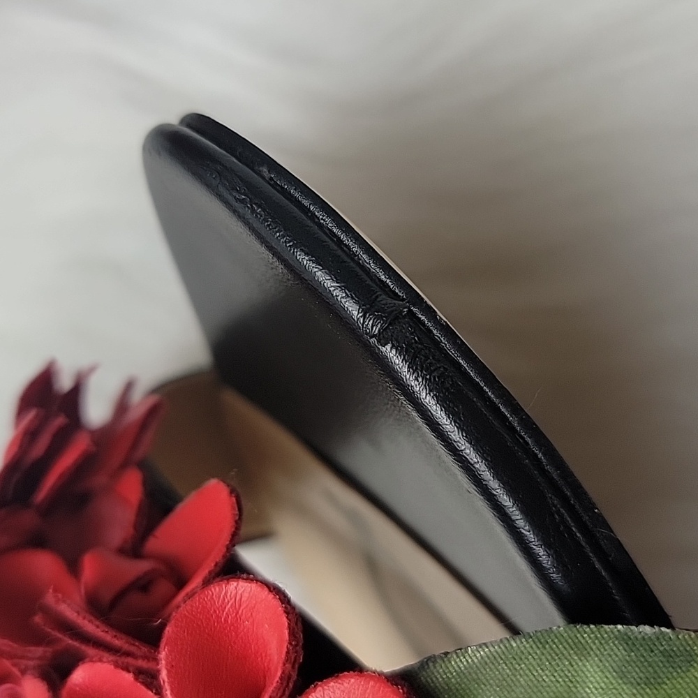 SAM EDELMAN Yaro Black Leather Red Rosette Open Toe Party Block Heel Sandals 7.5 - Picture 15 of 16